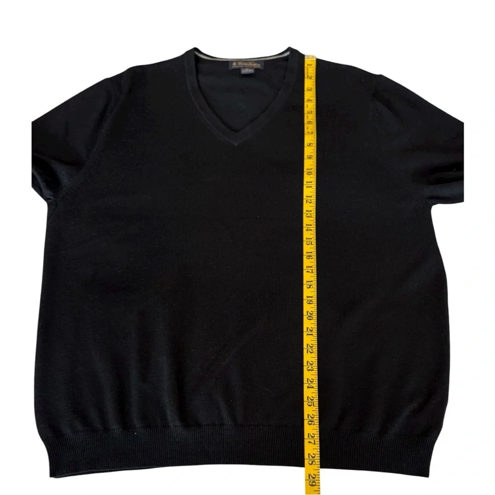 Brooks Brothers Extra Fine Italian Merino Wool V-Neck Black Men's Sweater Sz XL